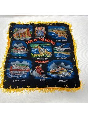 Lake Of The Ozarks Souvenir Hand-Painted Rayon Black Velvet Pillow Cover Japan